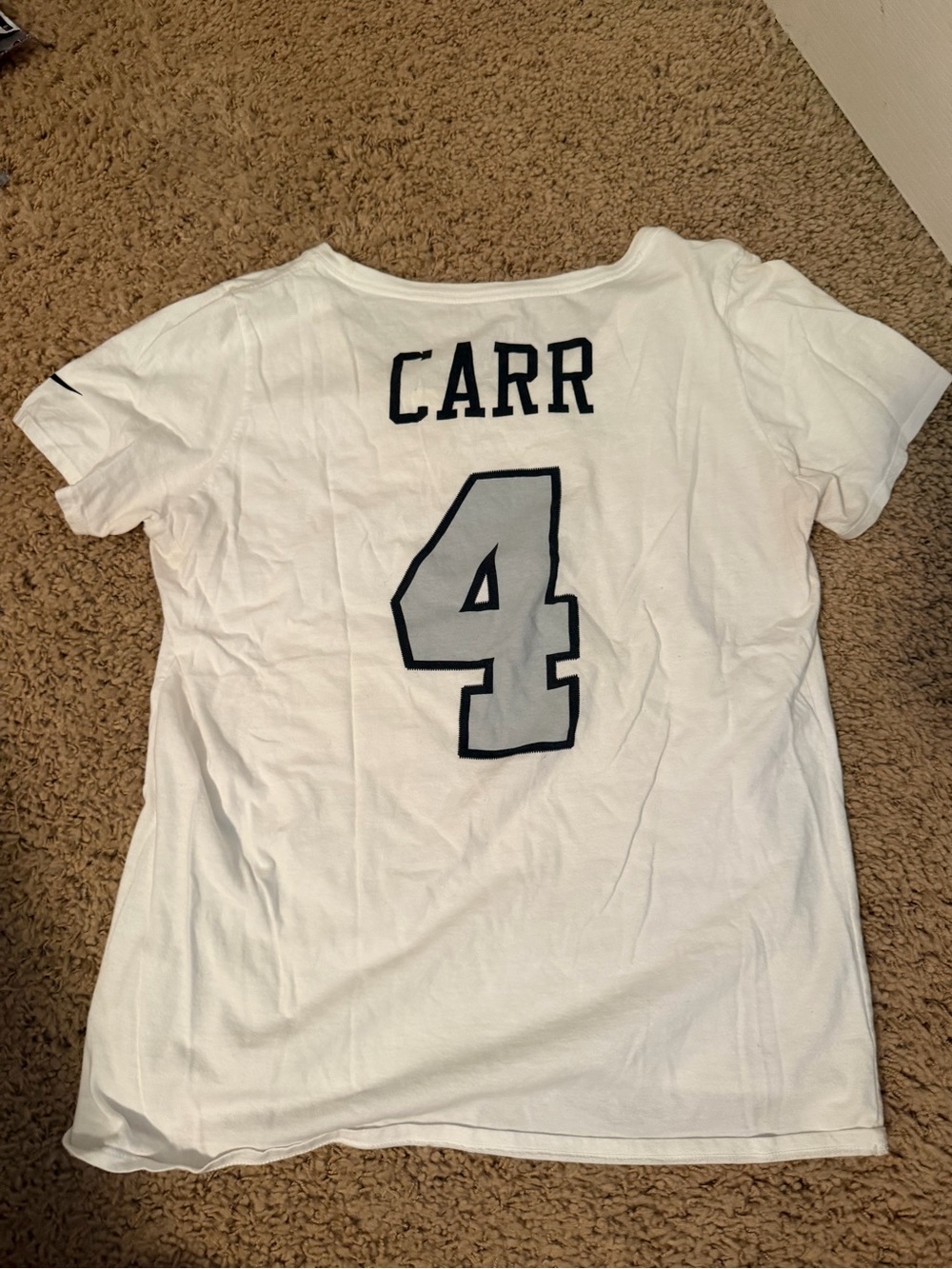 Nike White Women's Short Sleeve Tee with 'Carr' and Number 4